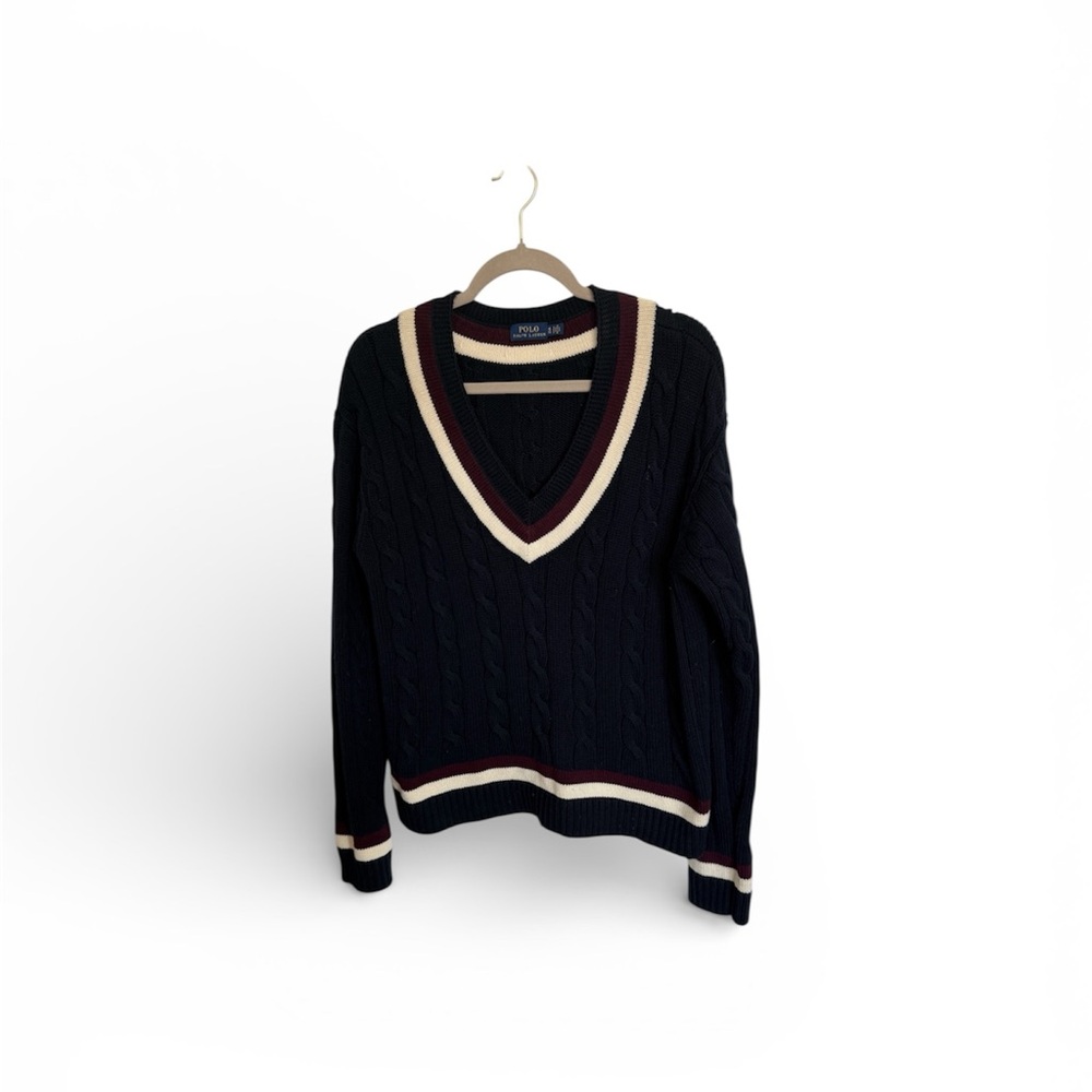 Polo by Ralph Lauren 100% Cotton Navy V-Neck Sweater